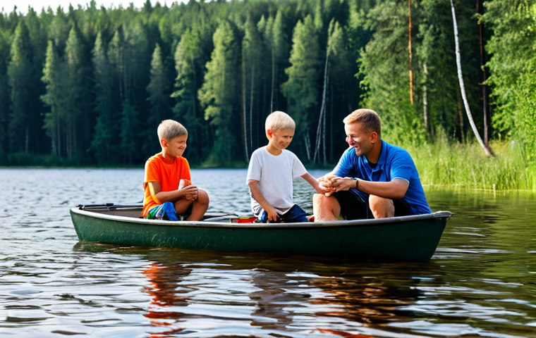 Lakeside Camping Near Minsk**

"A family-friendly scene of a campsite beside the clear waters of Lago Narach, Belarus. A fully clothed family enjoys swimming and fishing. Dense forest in the background. Safe for work, appropriate content, professional photography, perfect anatomy, natural proportions, well-formed hands, proper finger count, modest clothing, professional"

**