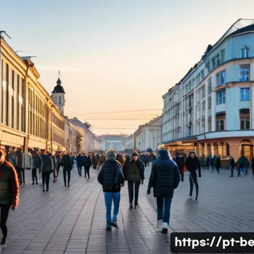 벨라루스에서 코로나 대응 - **Prompt:** A bustling street scene in Minsk, Belarus, during the COVID-19 pandemic, reflecting a se...