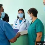 Home 18 벨라루스에서 예방접종 가능 여부 - A modern Belarusian public polyclinic interior with a diverse group of patients waiting calmly, incl...
